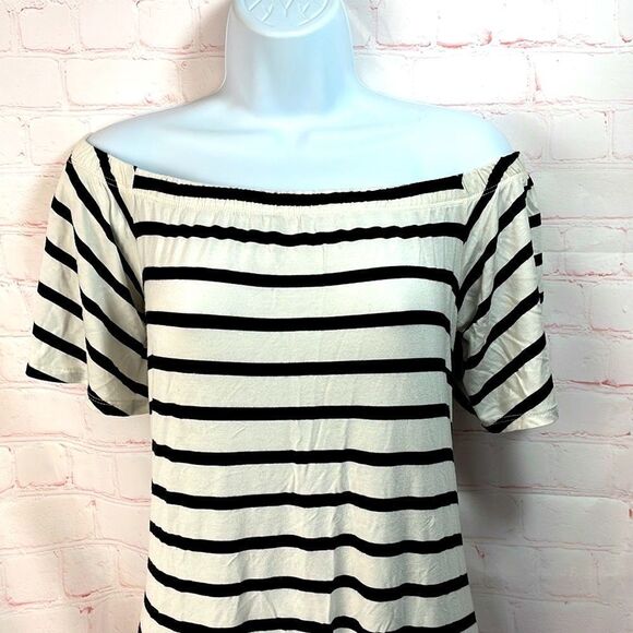 Bellamie-Off shoulder striped tent stretchy mini dress pockets - Picture 3 of 10